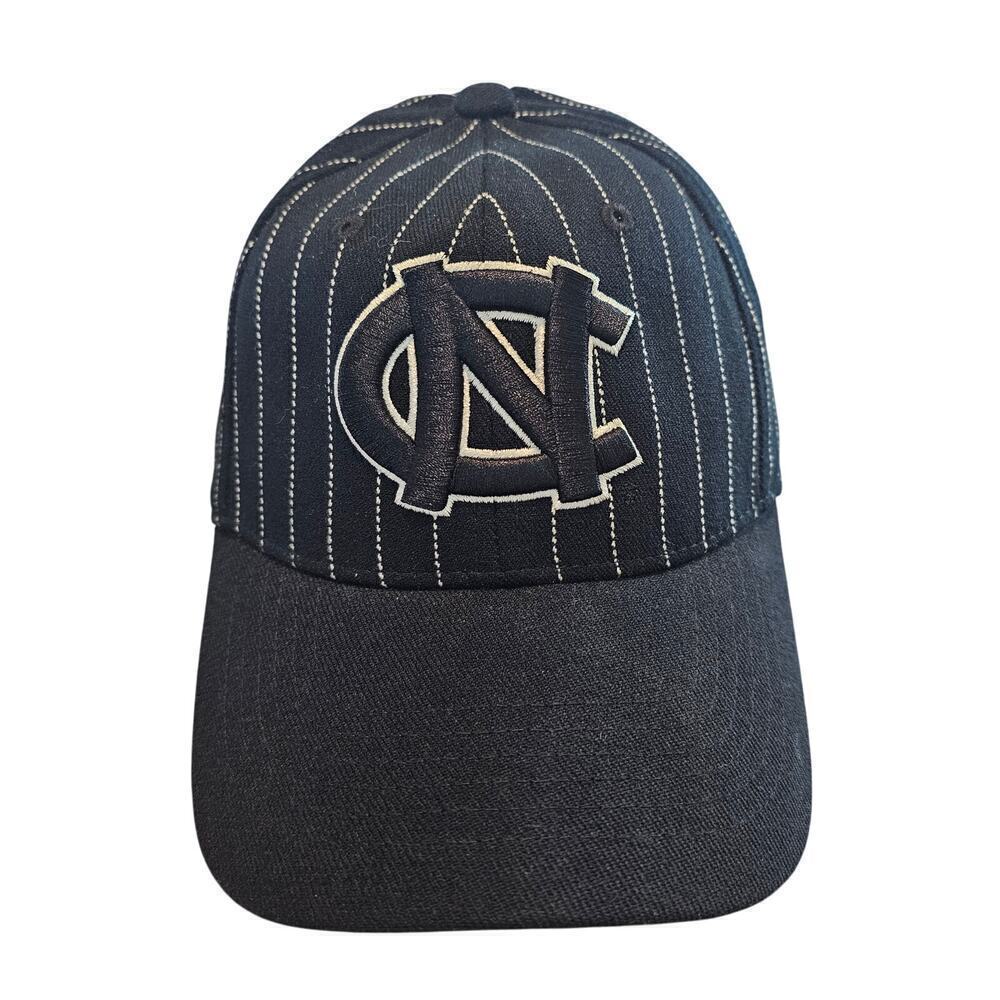 VTG North Carolina Tar Heels Fitted Hat Cap Black Stripe One Fit UNC Embroidered